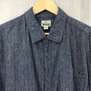 Woolrich Mens 2XL Blue Striped Hemp Organic Cotton Button Down Shirt